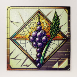 Puzzle Stained Glass Grapes and Wheat Illustration