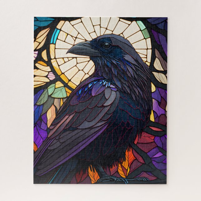Puzzle Stained Glass Raven, Witch's Familiar, Gothic  (Vertical)