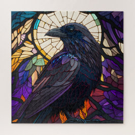 Puzzle Stained Glass Raven, Witch's Familiar, Large 
