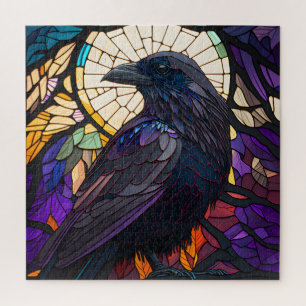 Puzzle Stained Glass Raven, Witch's Familiar, Large