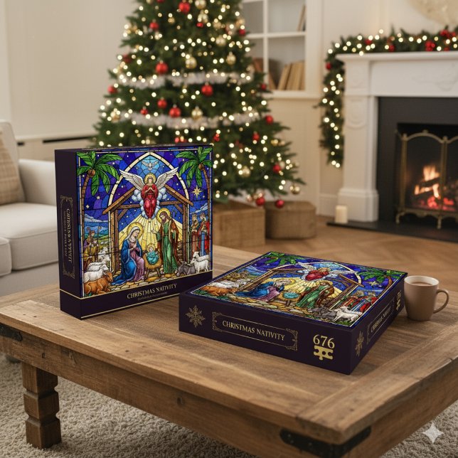 Puzzle Stained Glass Religious Nativity Scene Christmas  (Stained Glass Religious Nativity Scene Christmas Jigsaw Puzzle)