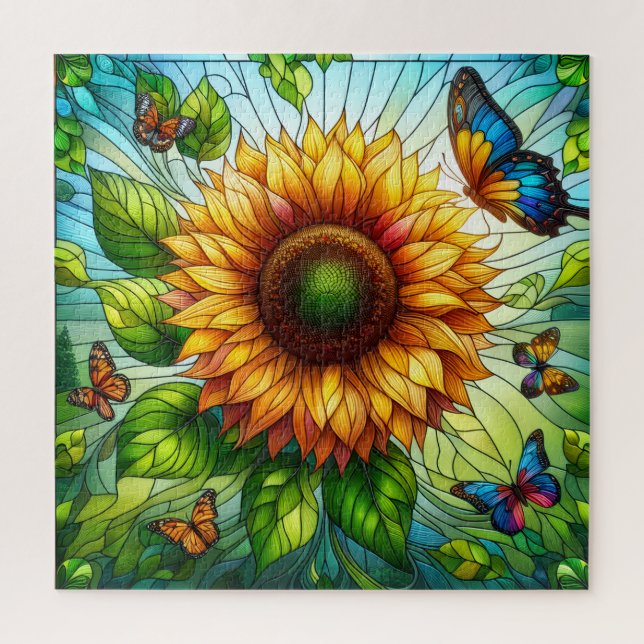 Puzzle Stained Glass Sunflower (Vertical)