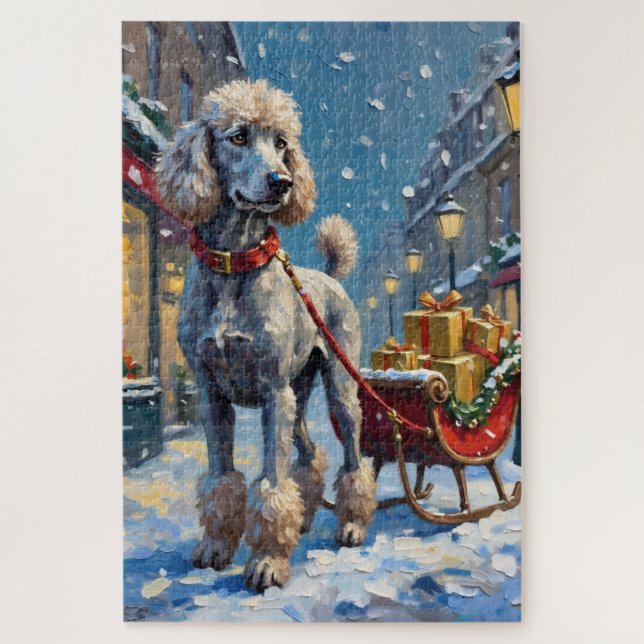 Puzzle Standard Poodle French Sleigh Christmas (Vertical)