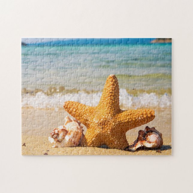 Puzzle Starfish and Seashells on the beach (Horizontal)