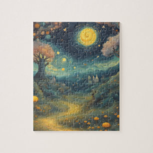 Puzzle Starry Night Van Gogh Style Fantasy Forest