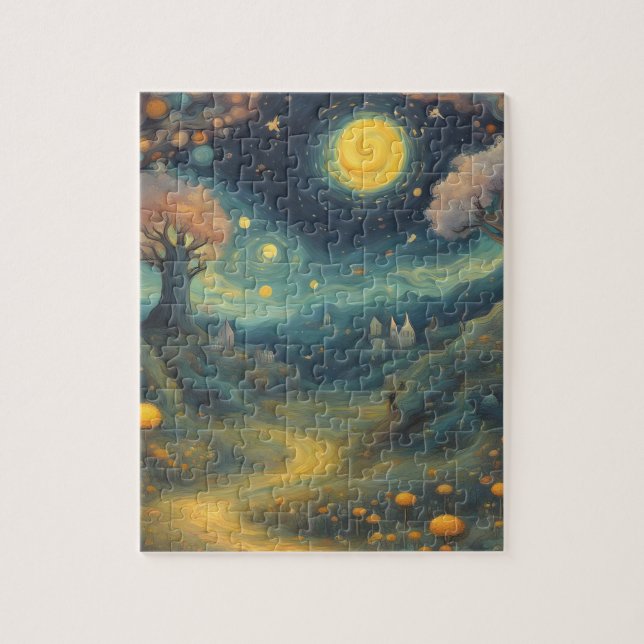 Puzzle Starry Night Van Gogh Style Fantasy Forest (Vertical)