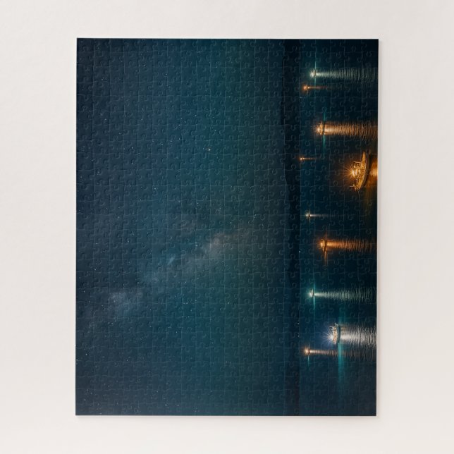 Puzzle Starry Sea and Night Fishing Lights (Vertical)