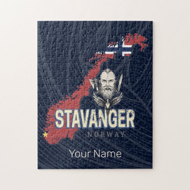 Puzzle Stavanger Noruega Mapa de la ciudad retro vacacion (Vertical)