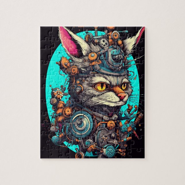 Puzzle Steampunk Cat Aetherclockpunk Animal (Vertical)