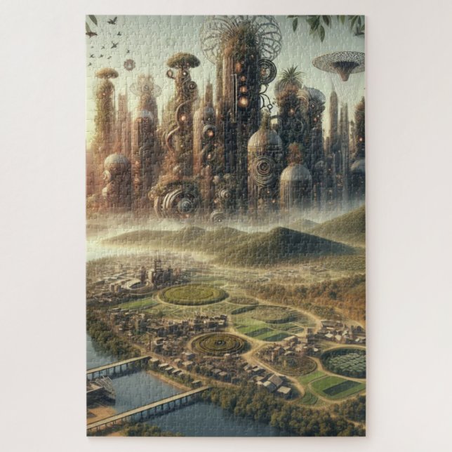 Puzzle Steampunk Garden City Fantasy City (Vertical)