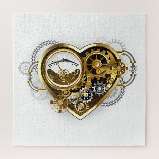 Puzzle Steampunk Heart with a Manometer (Vertical)