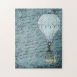 Puzzle Steampunk Hot Air Balloon Dusk Blue Handwriting<br><div class="desc">Personalize this puzzle for a special Father's Day gift. If you need something to do when you're stuck at home, a puzzle is the perfect choice. You can work on it at a table, making it a restful activity. But it also stimulates your mind, so you can relax from stress...</div>