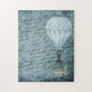 Puzzle Steampunk Hot Air Balloon Dusk Blue Handwriting