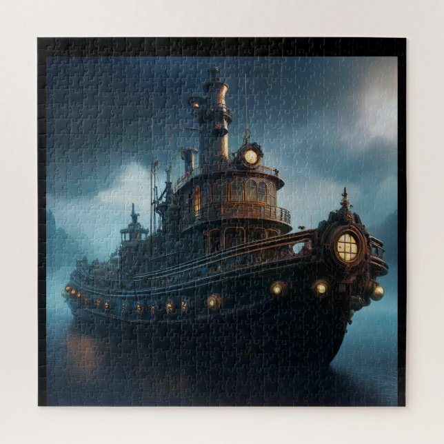Puzzle Steampunk Tugboat On A Cloudy Day Mousepad (Vertical)