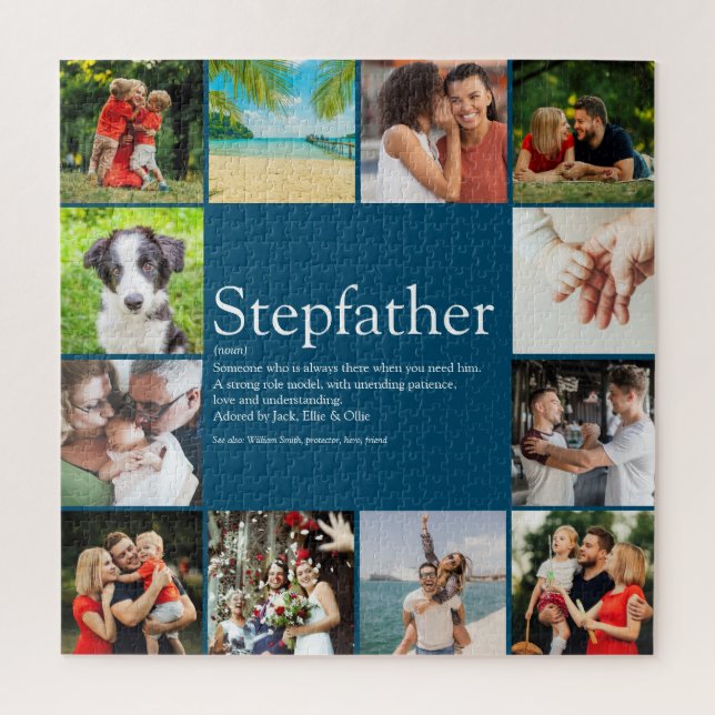 Puzzle Stepfather, Stepdad Definition 12 Photo Blue Fun (Vertical)