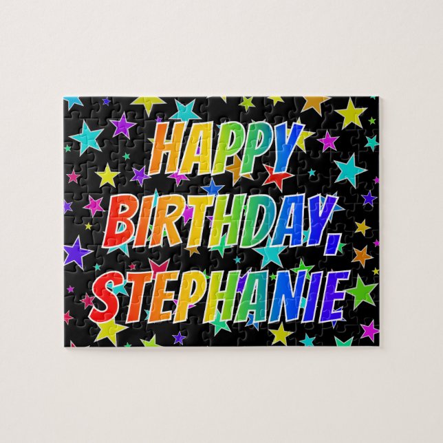 Puzzle "STEPHANIE" Nombre, Divertido "FELIZ CUMPLEAÑOS" (Horizontal)