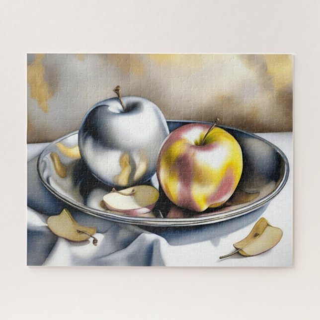 Puzzle Still Life of Silver and Gold Apples  (Horizontal)