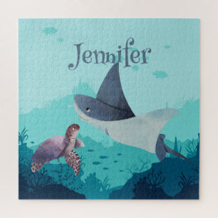 Puzzle Stingray y tortuga personalizadas bajo el mar
