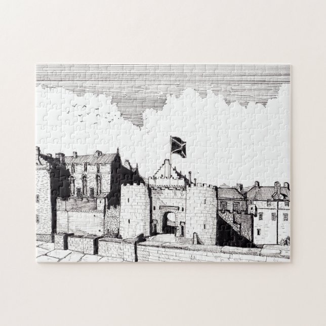 Puzzle Stirling Castle Scotland Pen Ink Drawing (Horizontal)