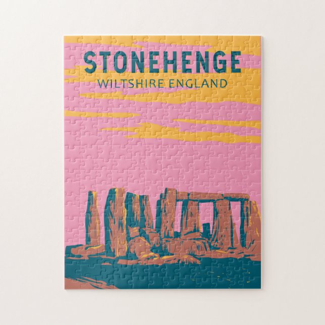 Puzzle Stonehenge Travel Art Retro Ilustracion (Vertical)