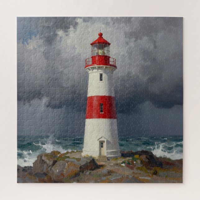 Puzzle Stormy Red Lighthouse Coastal  (Vertical)