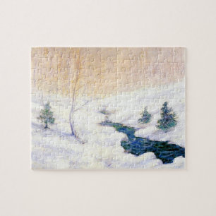 Puzzle Stream en un paisaje invernal de nieve (arte Navid