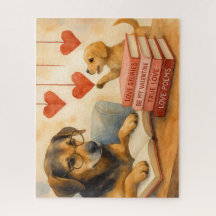 Studious Pooch with Hearts