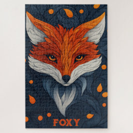 Puzzle Stylized Fox Illustration with Floral Background