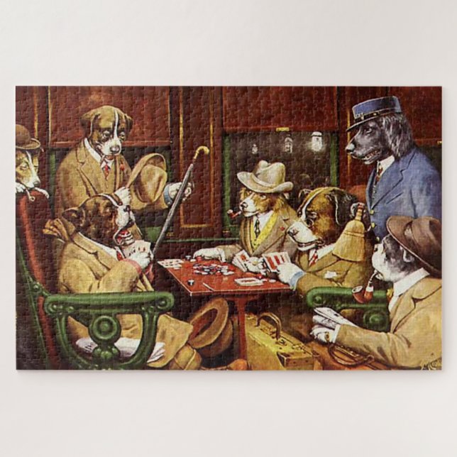 Puzzle Su Estación y Cuatro Ases Perros Jugando Póquer (Horizontal)