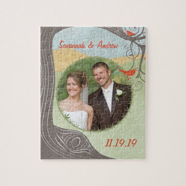 Puzzle Su foto Boda Cute las aves de los árboles de grano (Vertical)