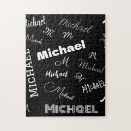 Puzzle Su nombre y patrón personalizado monograma negro