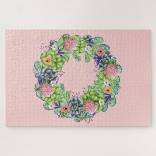 Puzzle Suculenta Wreath floral acuática sobre rosa