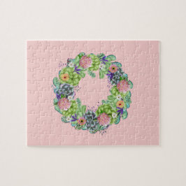 Puzzle Suculenta Wreath floral acuática sobre rosa