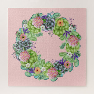 Puzzle Suculenta Wreath floral acuática sobre rosa