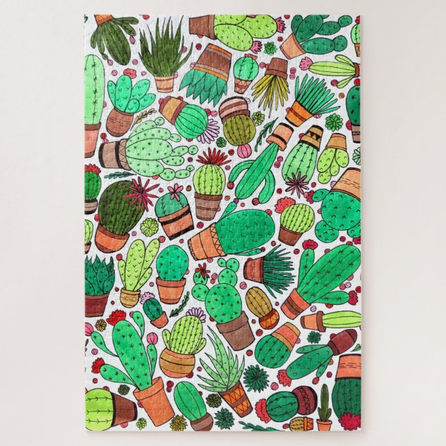 Puzzle Suculento Cactus Potted Plants Green Cacti Garden (Vertical)