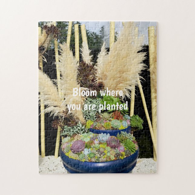 Puzzle Suculentos coloridos con hierba plateada (Vertical)