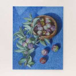 Puzzle Sucursales de ciruelas en pintura de fondo azul
