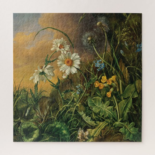 Puzzle Suelo forestal con margaritas, gallos, ... (Vertical)
