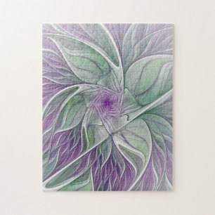 Puzzle Sueño de flores, abstracto arte fractal verde púrp