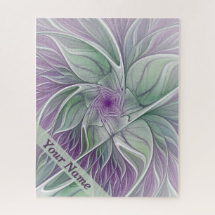 Puzzle Sueño de flores, resumen nombre fractal verde púrp