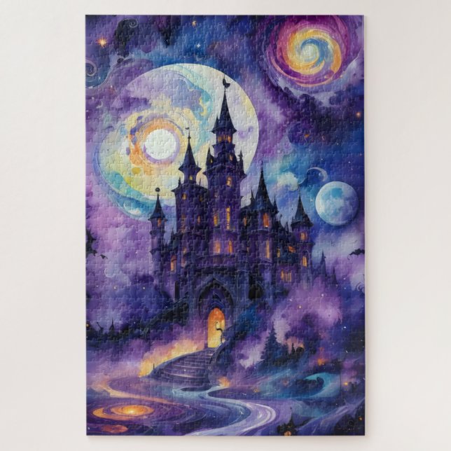 Puzzle Sueños de galaxia: Castillo místico en el cielo pú (Vertical)