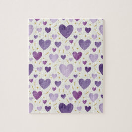Puzzle Sueños de lavanda | Corazones de acuarela púrpura