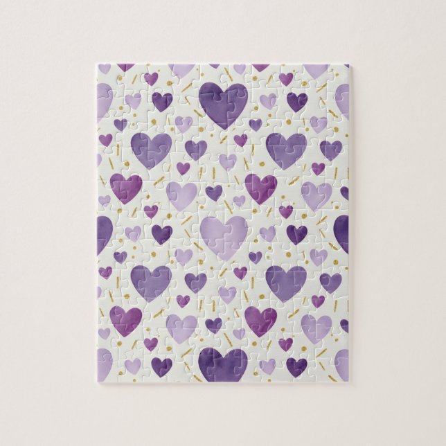 Puzzle Sueños de lavanda | Corazones de acuarela púrpura  (Vertical)