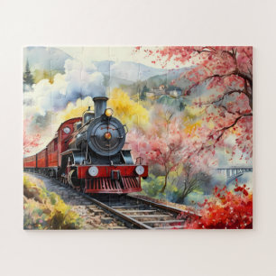 Puzzle Sueños de tren de vapor Paisaje Obra de arte acuar