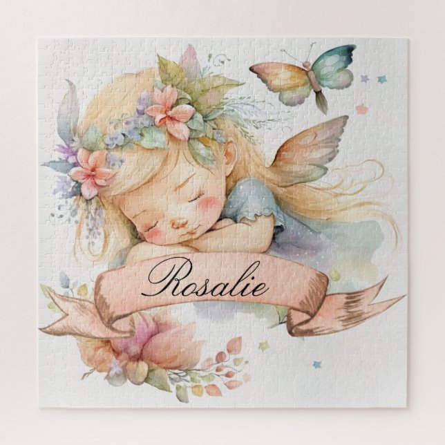 Puzzle Sueños dulces florales caprichosos niña hada durmi (Vertical)