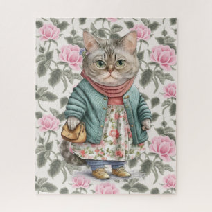 Puzzle Suéter Apron de color rosa de gato de la abuela