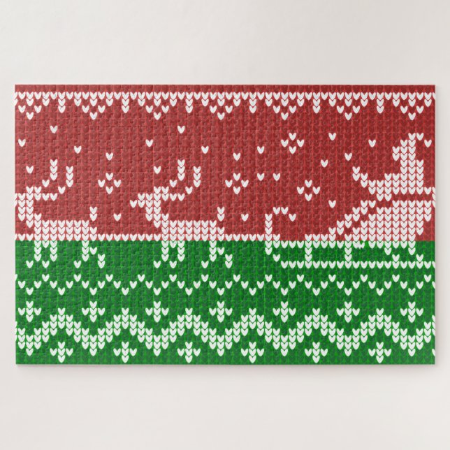 Puzzle Suéter fea Santa Claus trineo y renos (Horizontal)