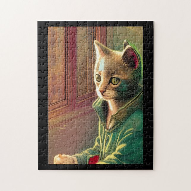 Puzzle Suéter verde del gato adolescente alien urbano (Vertical)