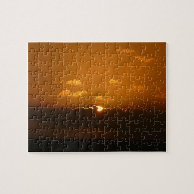 Puzzle Sun Behind Clouds I Naranja Sunset Photo (Horizontal)