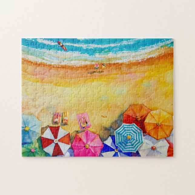 Puzzle Sunbathers Colorful Beach Umbrellas (Horizontal)